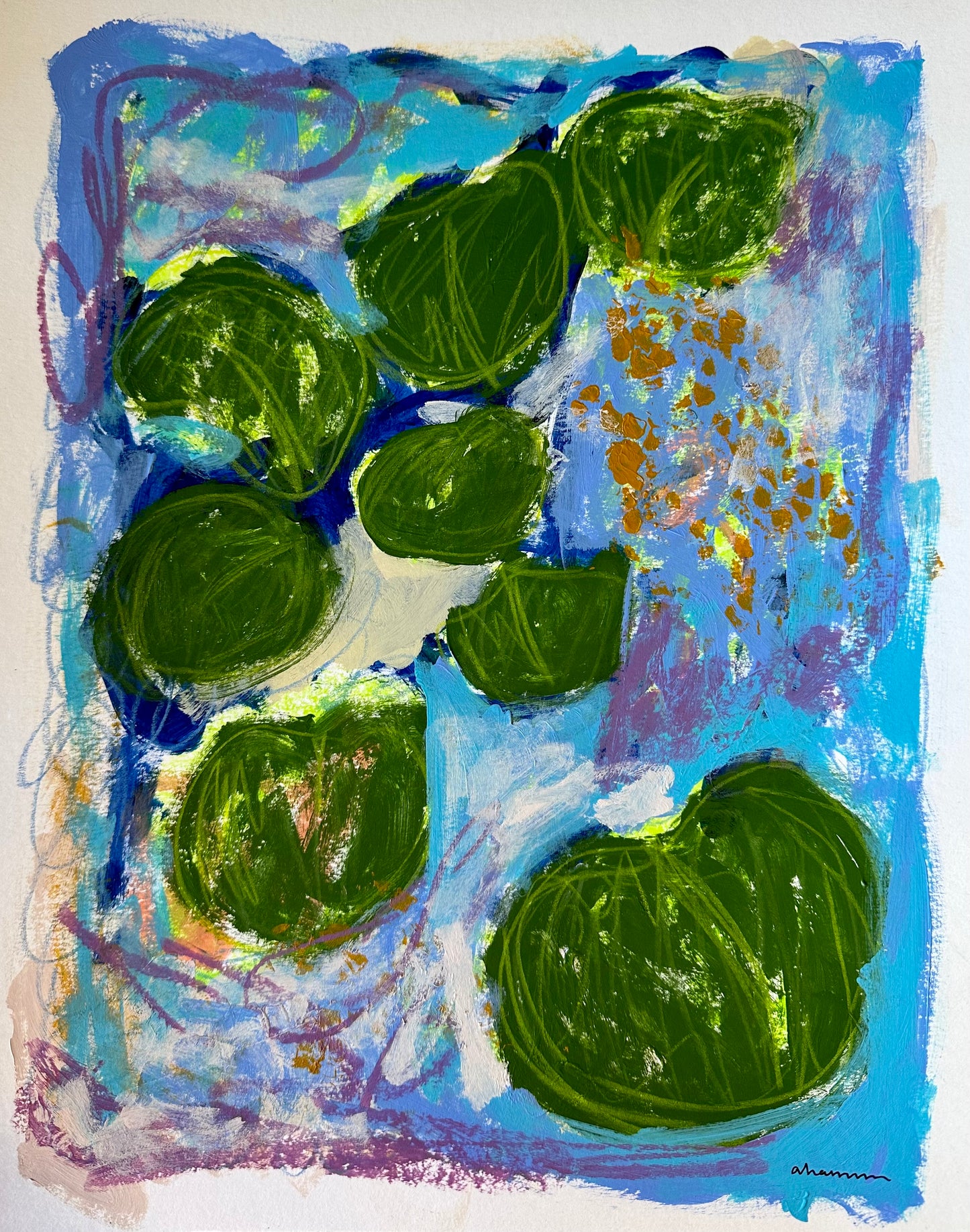 Abundance - Lily Pads 21, 11x14" Mixed Media on Paper