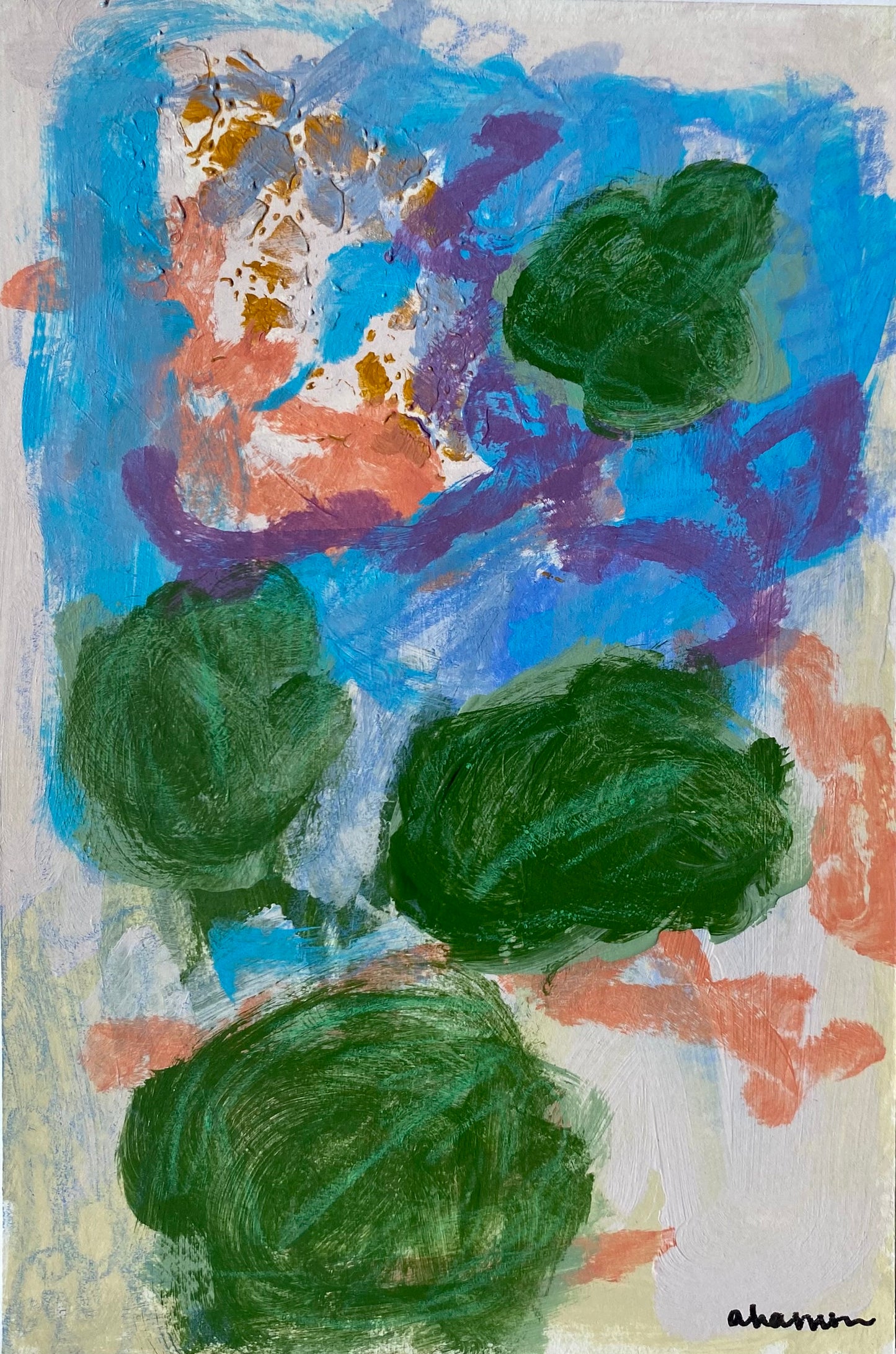 Receiving - Lily Pads 19, 4x6" Mixed Media on Paper