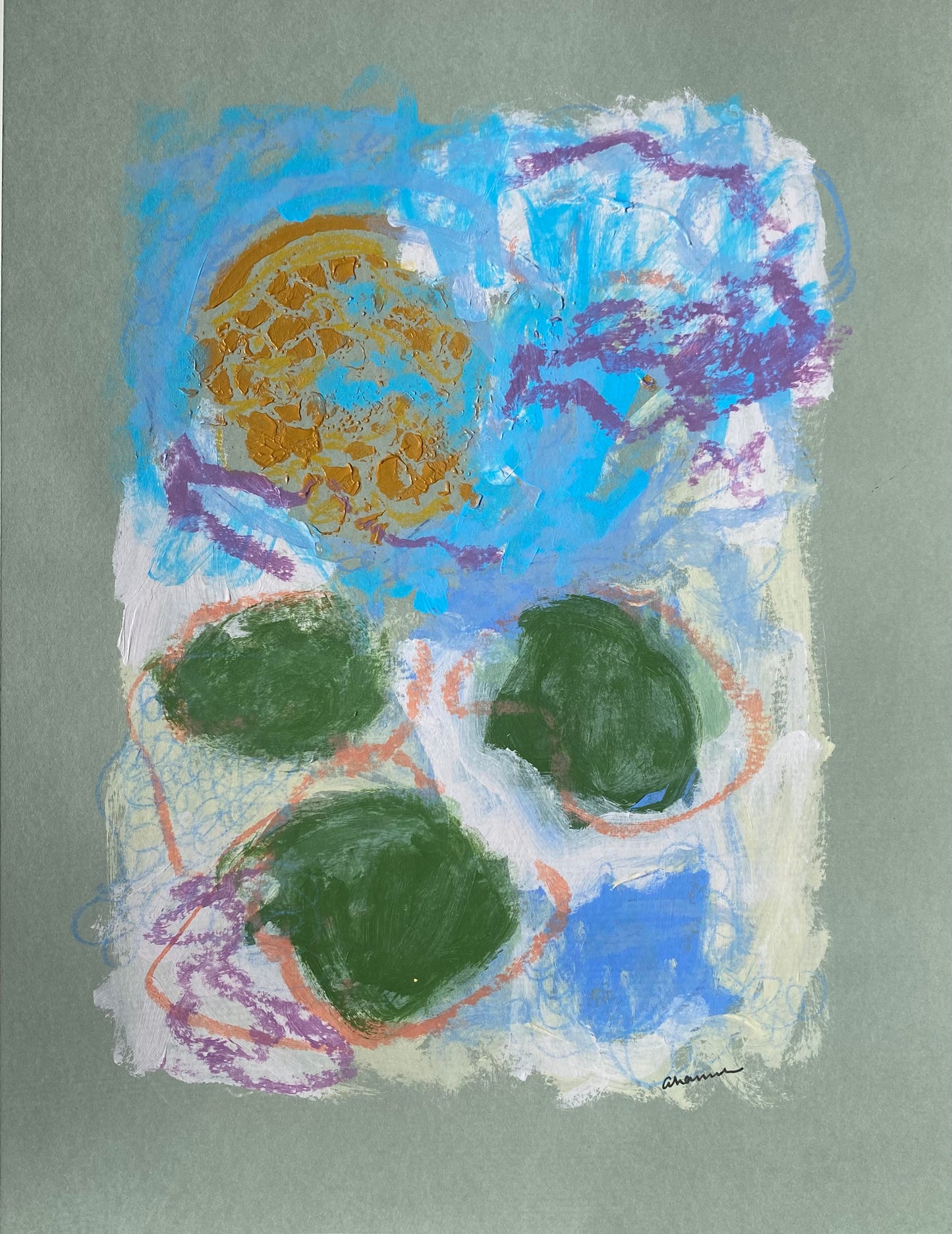 Fortune - Lily Pads 14, 9x12" Mixed Media on Paper