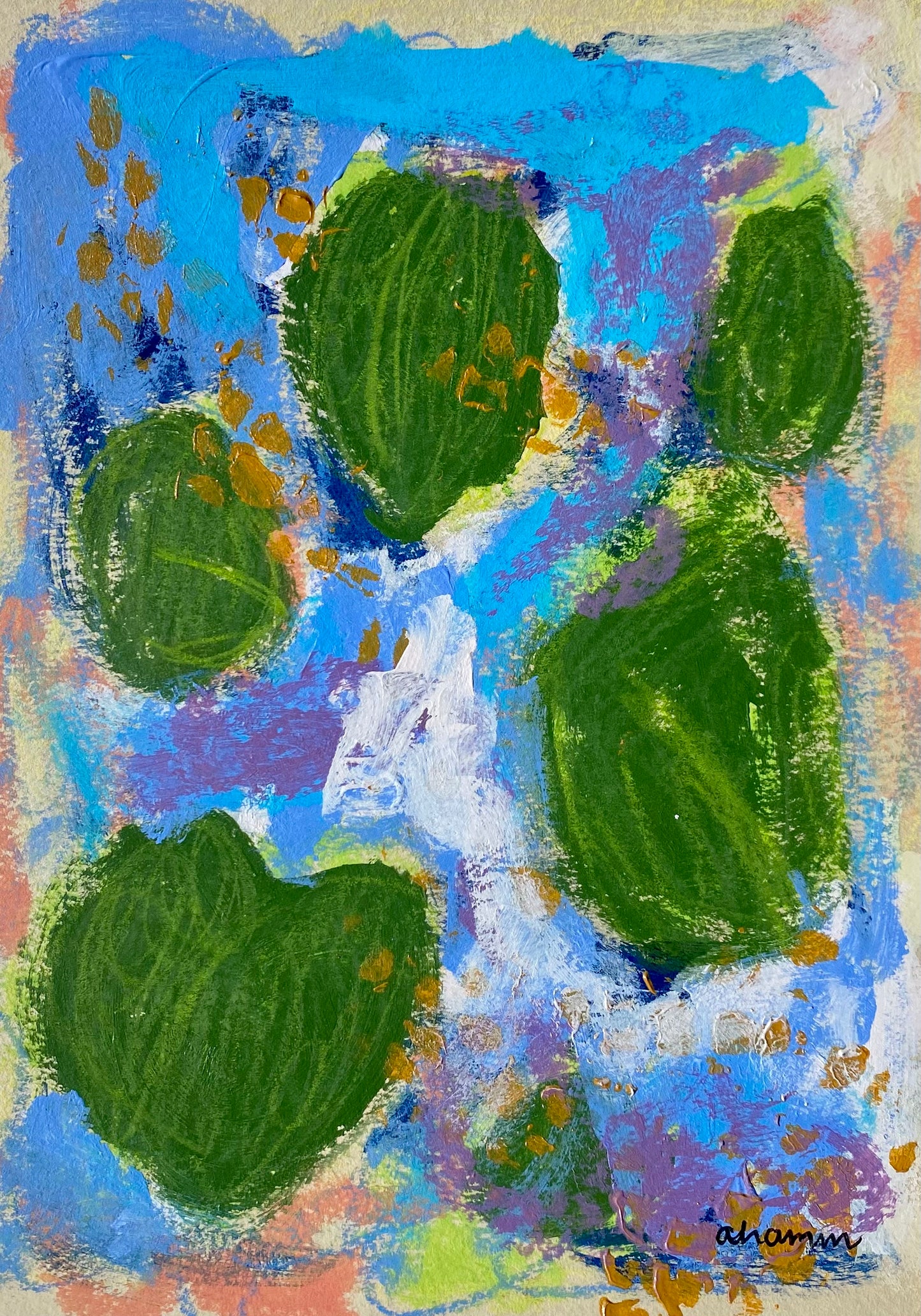 Reclaiming - Lily Pads 11, 5x7" Mixed Media on Paper