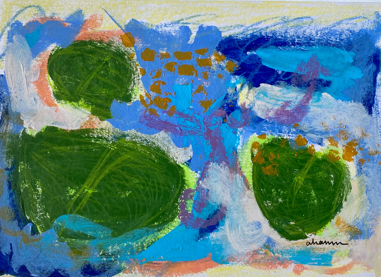 Aligning - Lily Pads 16, 5x7" Mixed Media on Paper