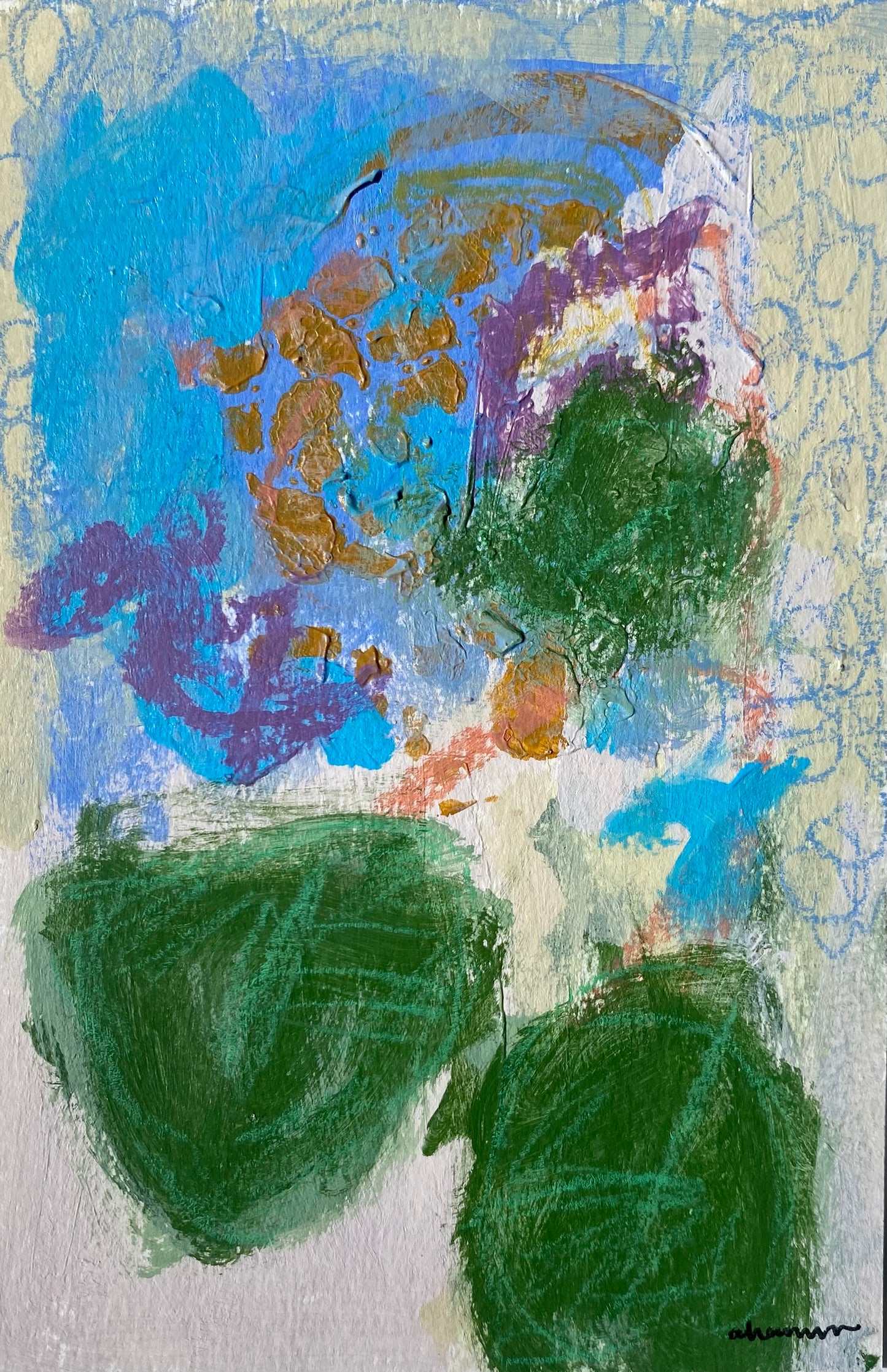 Seeking - Lily Pads 4, 4x6" Mixed Media on Paper